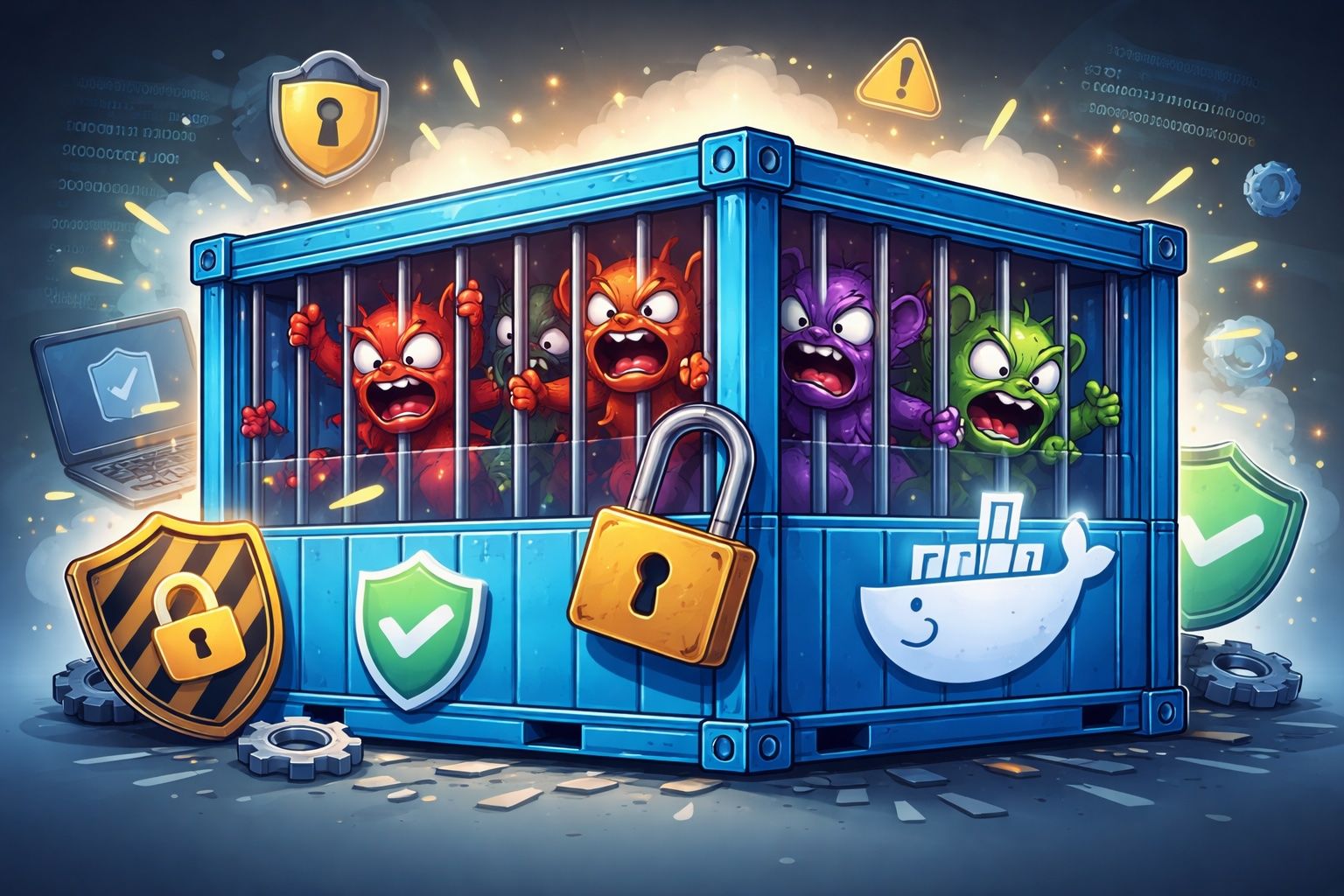 A docker container containing imps trying to escape.