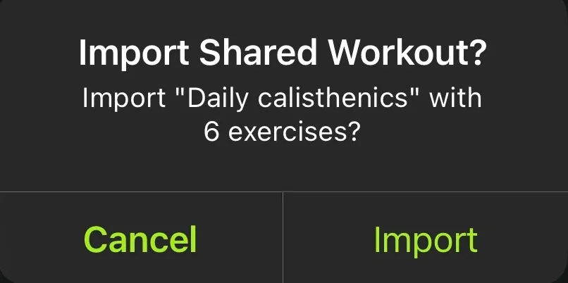 Make Me Workout Import Dialogue