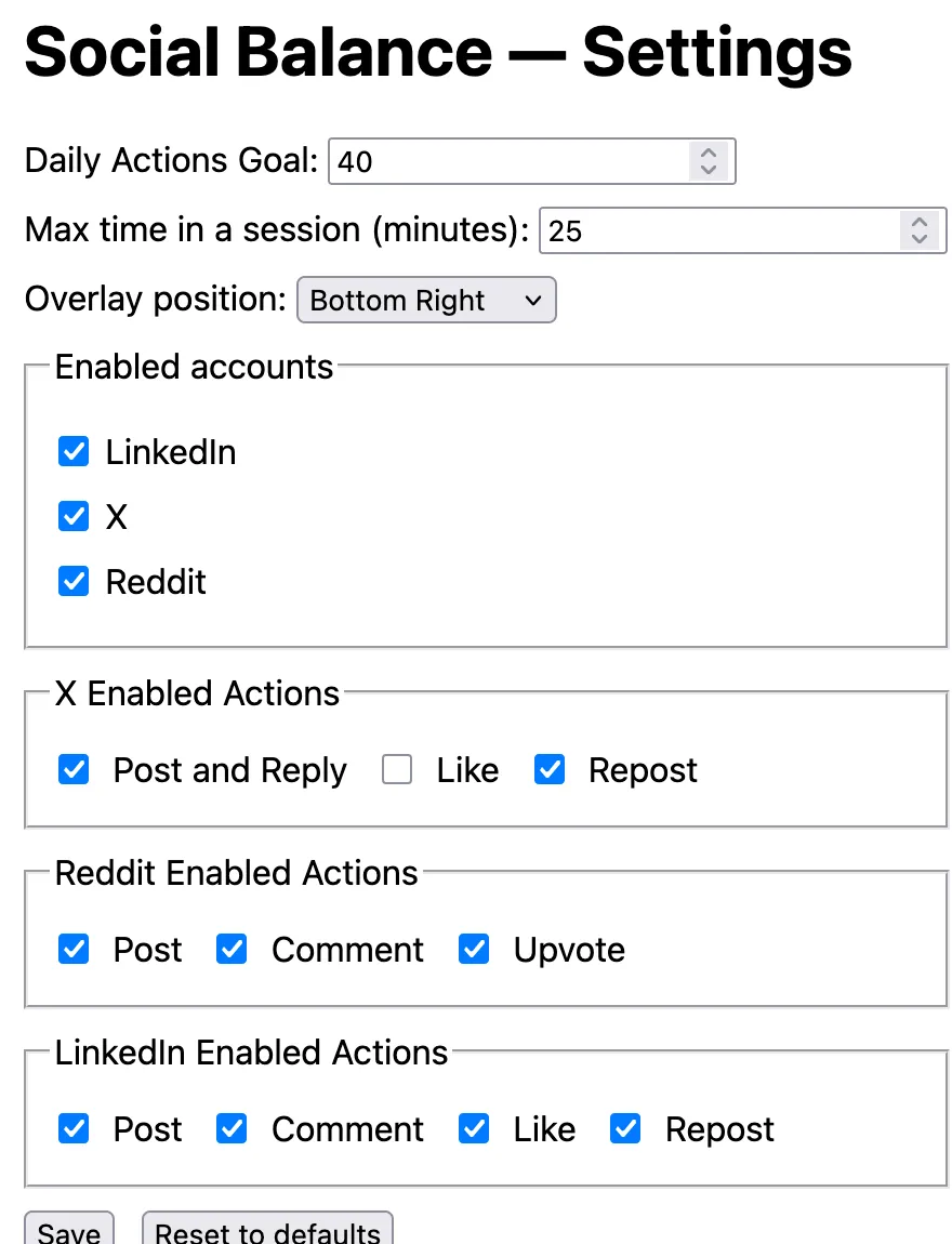 Social Balance settings pane