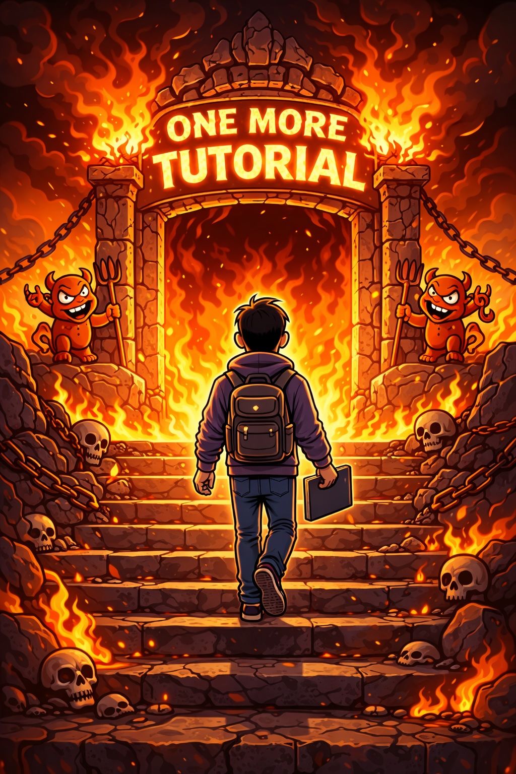 A man walking towards tutorial hell.
