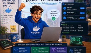 A developer excitedly using dev containers in VS Code.